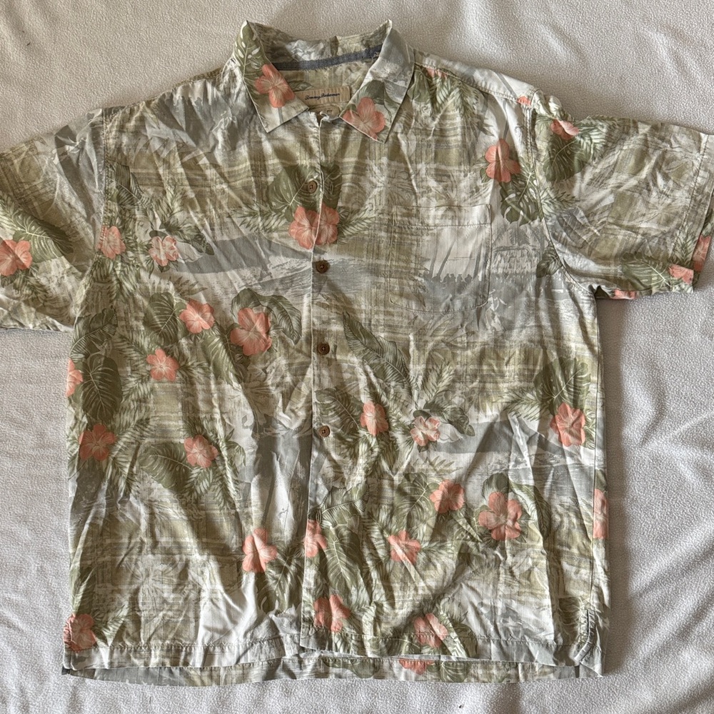 Tommy Bahama Green and Pink Floral Men's Shirt